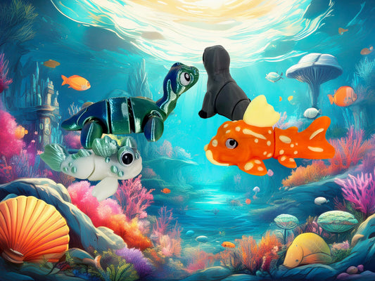 Wobblies Unterwasser 4er Set  – Seehund, Lochness, Fisch & Schlammspringer