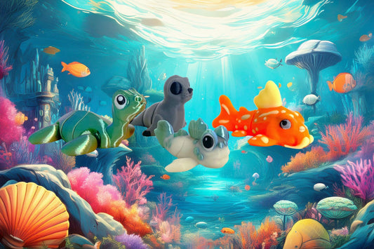 Wobblies Wasserfreunde – Bewegliche Tiere & Fantasiefiguren | Articulated 3D-Sammelfiguren