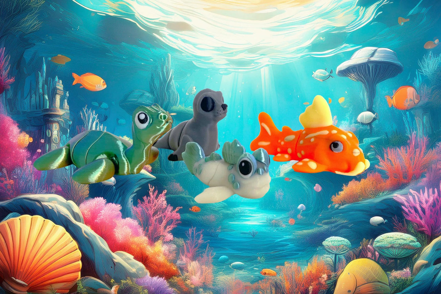 Wobblies Unterwasser 4er Set  – Seehund, Lochness, Fisch & Schlammspringer